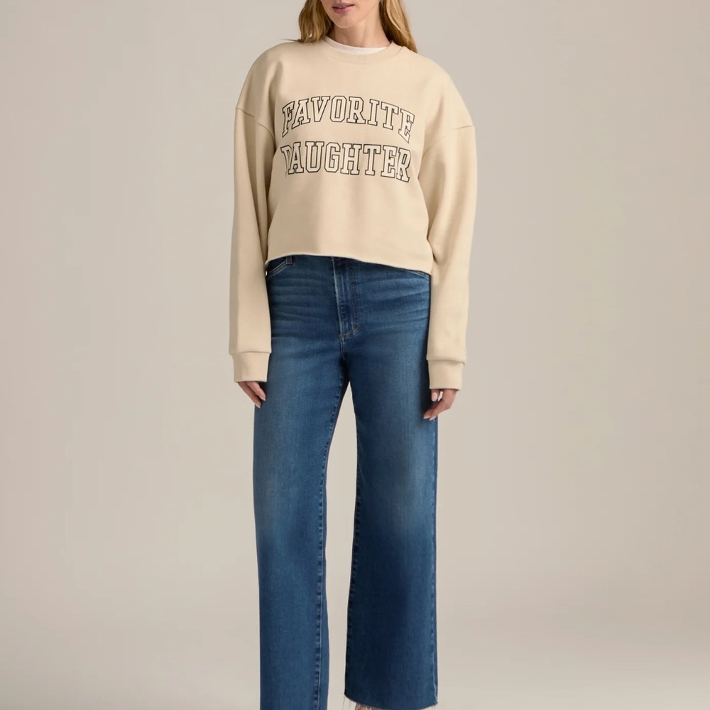 Favorite Daughter Cropped Crewneck Sweatshirt in Beige with Logo